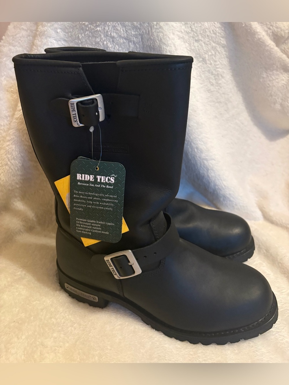 New With Tags Men's Ride Tecs Black Leather Engineer Buckle Boots Biker 11W